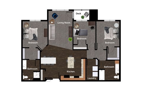 Floor plan for 3 beds, 2 baths, 1439 sqft